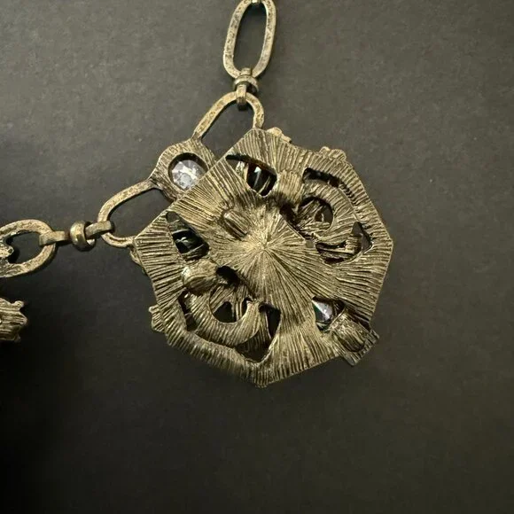 BaubleBar Statement Necklace Crystal Accents Antique Gold-Tone Links Adjustable - Picture 13 of 14